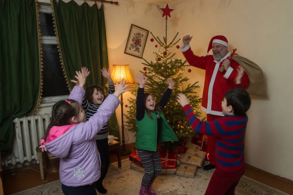 Games and dancing by the tree